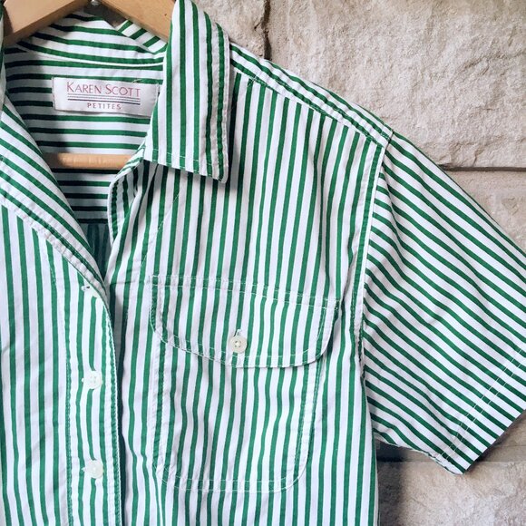 Green & White Stripe Short-Sleeve Button Down - Picture 1 of 5